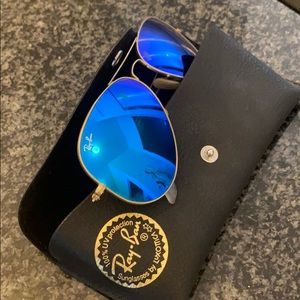 RayBan Gold and Blue Aviator Sunglasses